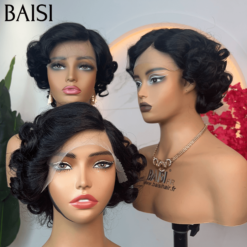 BAISI Achetez 2 perruques minimum au prix d'usine fournisseur  Perruque 13X4 lace 100% Cheveux Humains Bouclée  6 pouces   ( pas besoin de code)