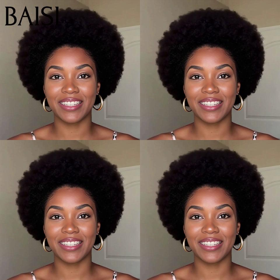 BAISI  perruque pixie Curly sans colle Noir 49€ ou afro curl  8 Pouces 48€ en noir Moitié Prix en 100% vrais cheveux humains  MP50