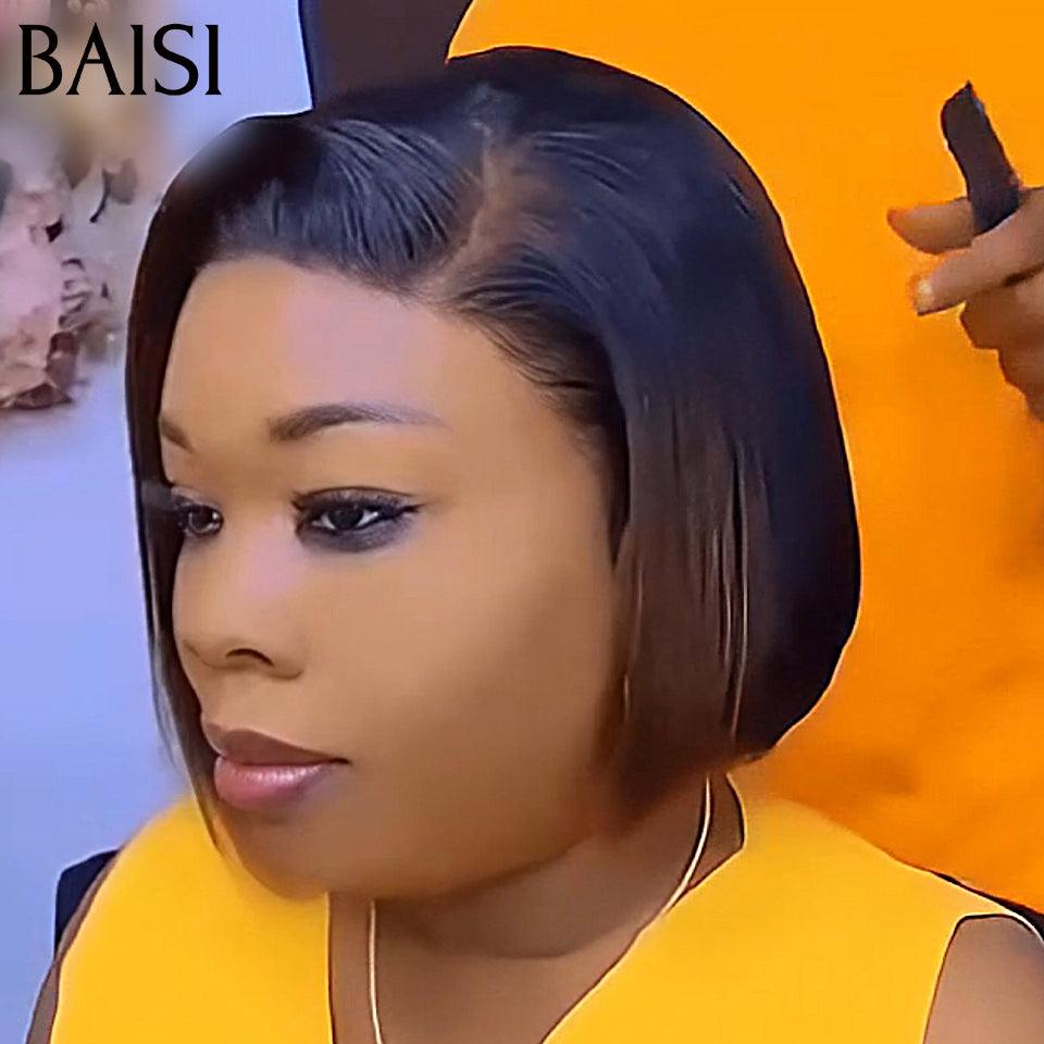 BAISI Achetez 2 perruques minimum au prix d'usine fournisseur  Perruque  Bob 4x4 Lace  en couleur NOIR Mix miel 8 pouces 100% Cheveux Humains  ( pas besoin de code)