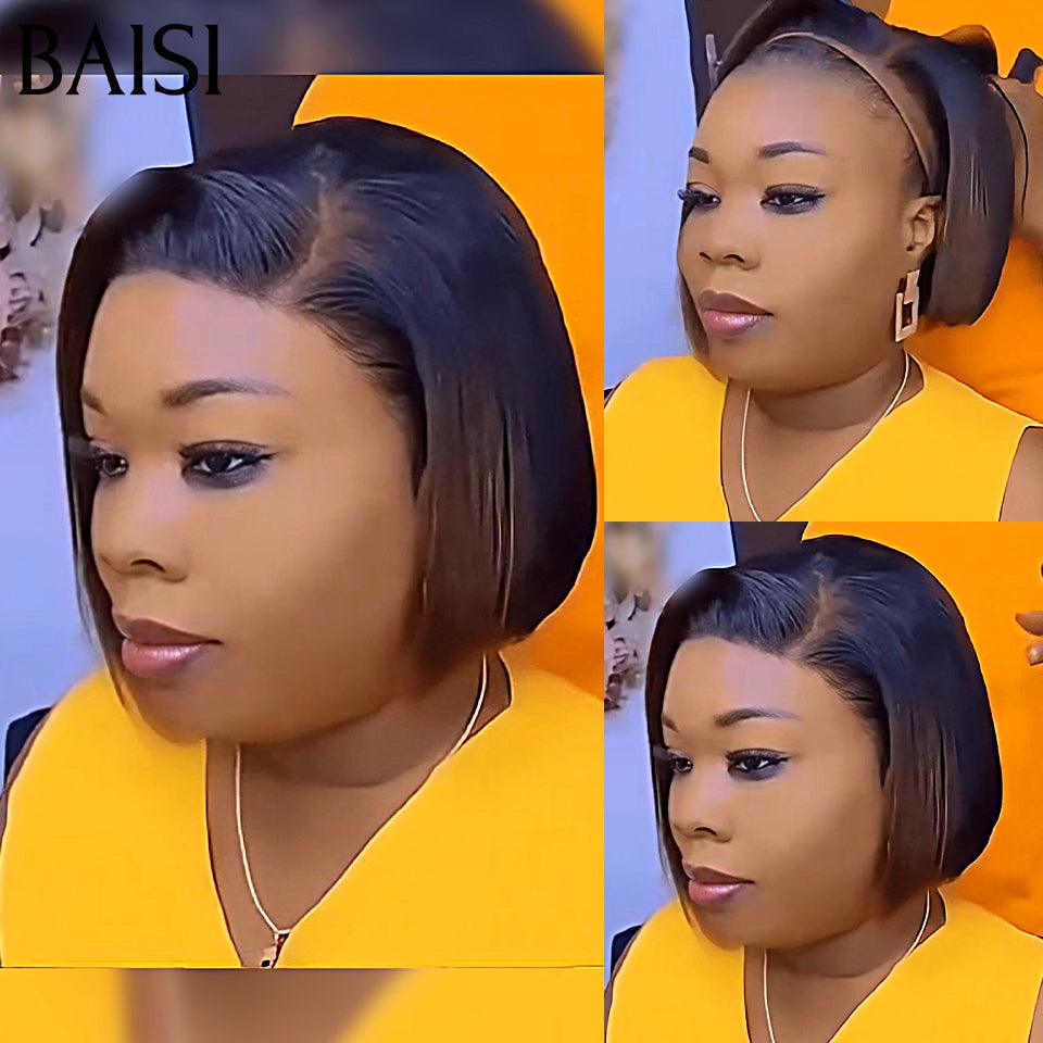 BAISI Achetez 2 perruques minimum au prix d'usine fournisseur  Perruque  Bob 4x4 Lace  en couleur NOIR Mix miel 8 pouces 100% Cheveux Humains  ( pas besoin de code)