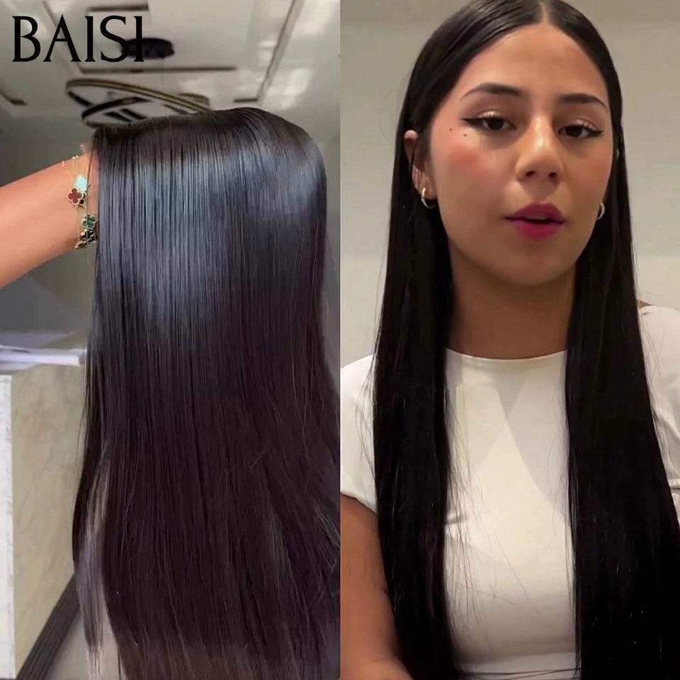 BAISI 4*4 lace de luxo Peruca natural lisa BONE Straight 18 polegadas em 100% cabelo humano BS65