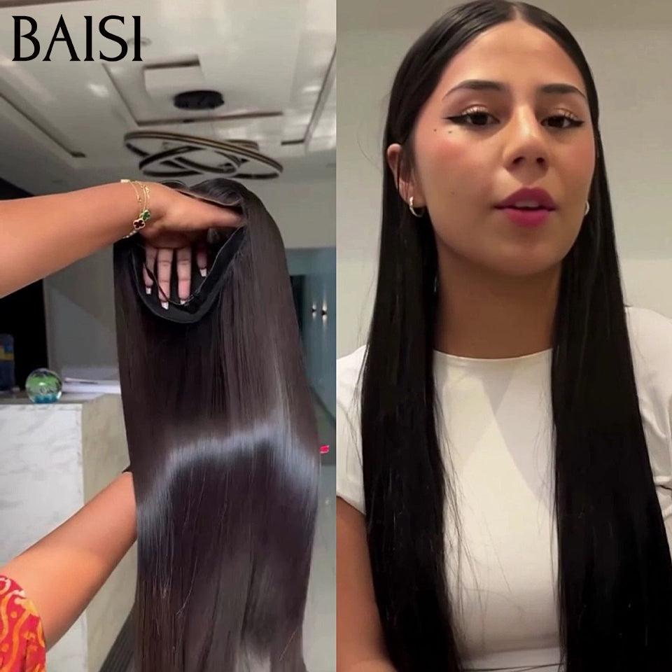 BAISI 4*4 lace de luxo Peruca natural lisa BONE Straight 18 polegadas em 100% cabelo humano BS65