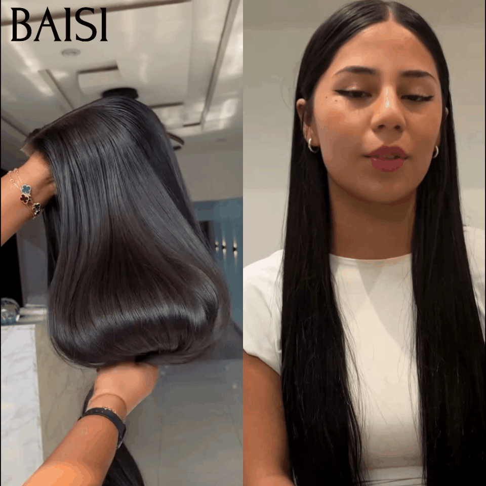 BAISI 4*4 lace de luxo Peruca natural lisa BONE Straight 18 polegadas em 100% cabelo humano BS65