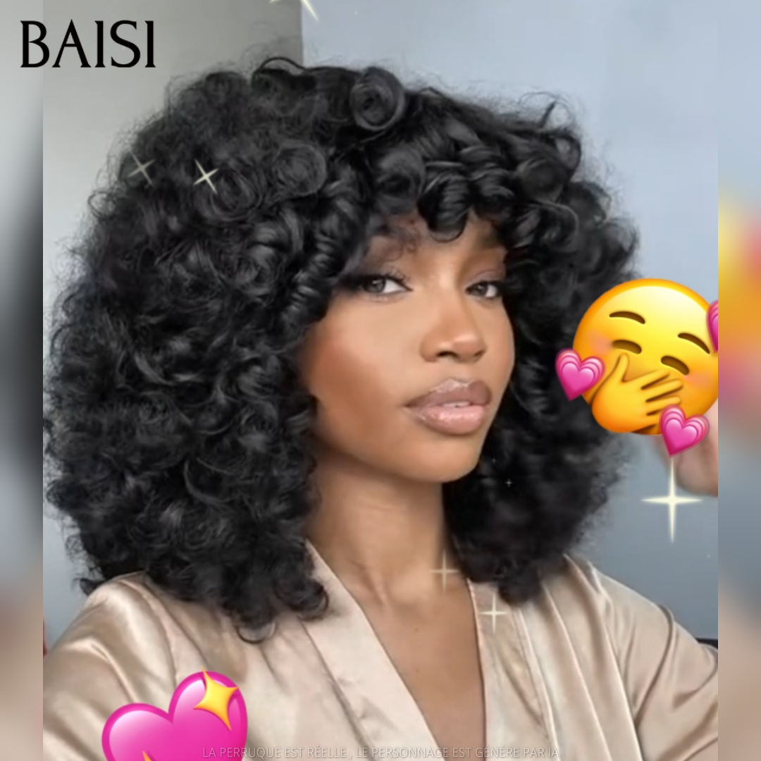 BAISI PERRUQUE Egg Wave AVEC FRANGE Promo 75€ Sans Colle Prêt à porter FABRIQUÉ À LA MACHINE 100% Cheveux Humains