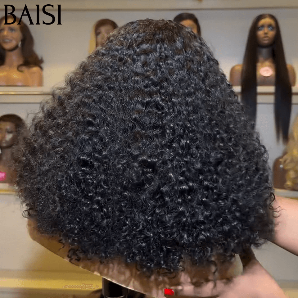 BAISI  perruque Curly wave avec Frange 18 pouces 158€ 300% Volume grande NOIR en 100% cheveux humains FR38