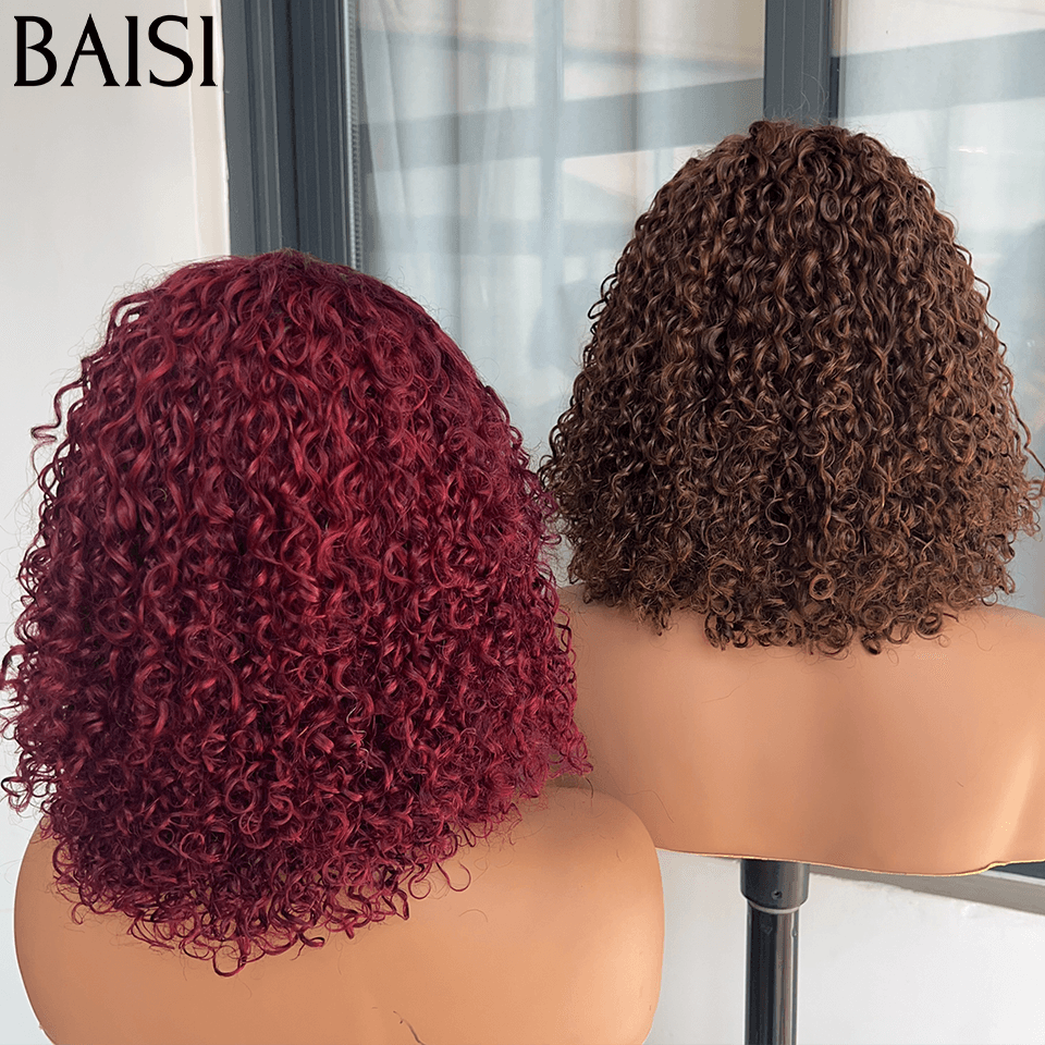 BAISI  2 Perruques water wave pour revendre 180€ 4X4 lace 14 pouces en Couleur Marron ou Bordeaux 250% densité en 100% vrais cheveux humains BS65