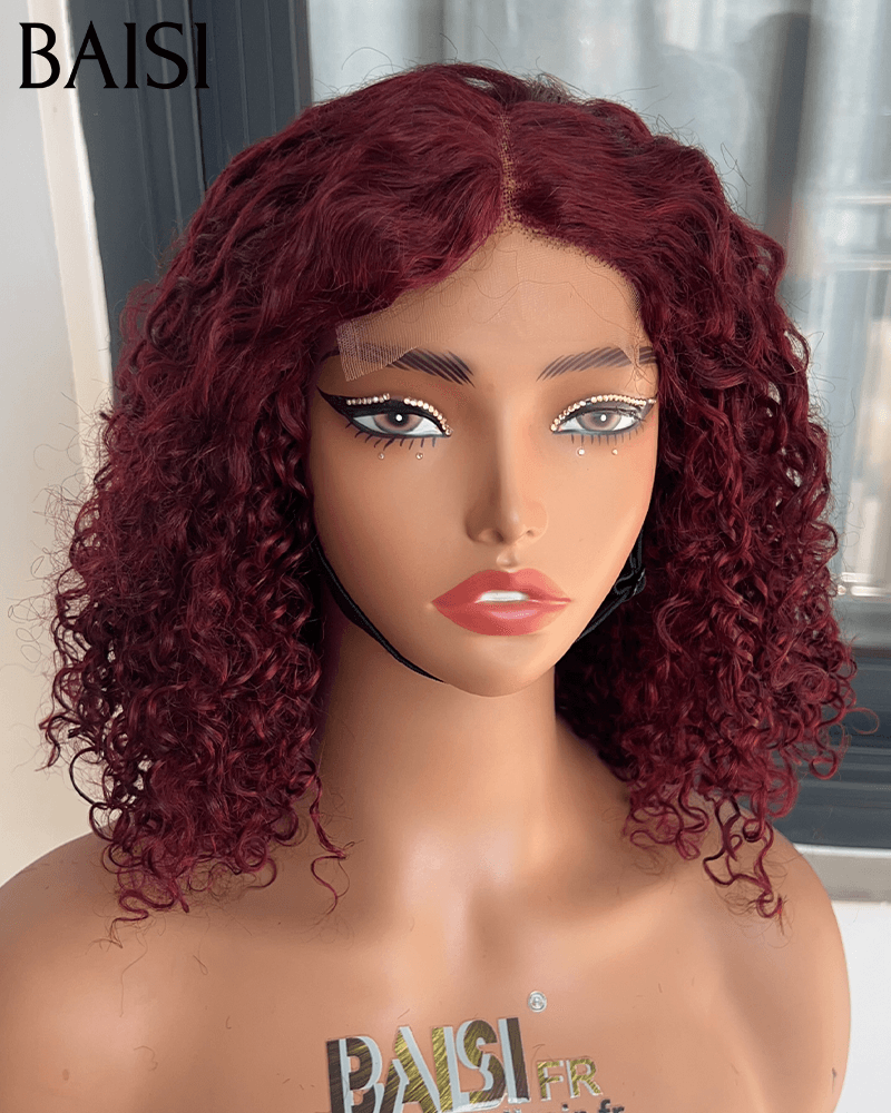 BAISI  2 Perruques water wave pour revendre 180€ 4X4 lace 14 pouces en Couleur Marron ou Bordeaux 250% densité en 100% vrais cheveux humains BS65