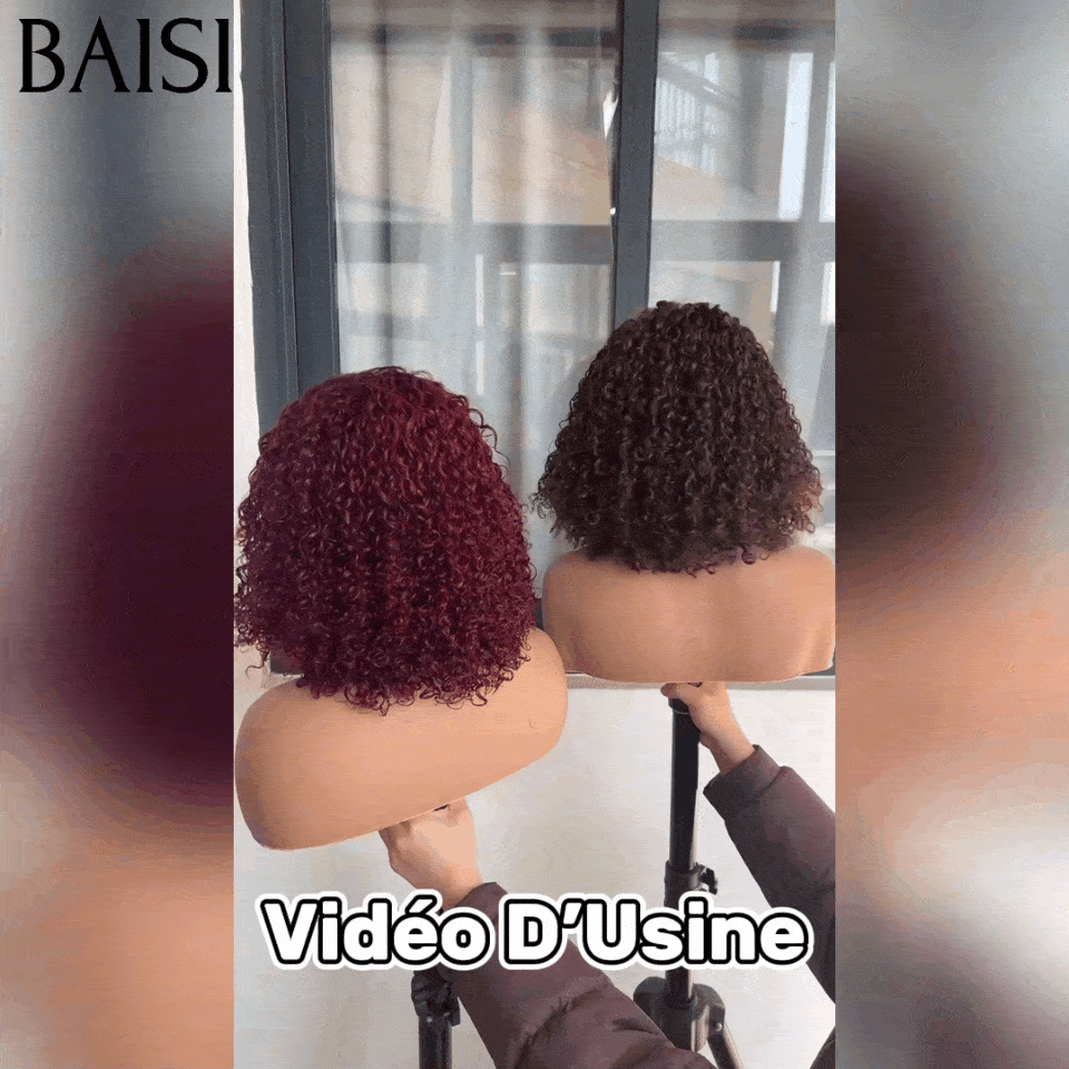 BAISI  2 Perruques water wave pour revendre 180€ 4X4 lace 14 pouces en Couleur Marron ou Bordeaux 250% densité en 100% vrais cheveux humains BS65