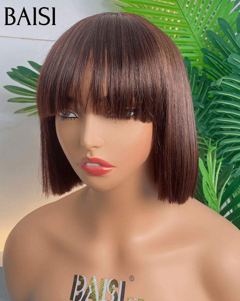 BAISI 15A SDD BONE STRAIGHT 300% densità Glueless Laceless 100% Vietnam Capelli lisci Bob con frangia Parrucche di lusso 100% Vietnam Capelli SDD BONE STRAIGHT Colore # 33 A1 Realizzato con capelli doppi disegnati
