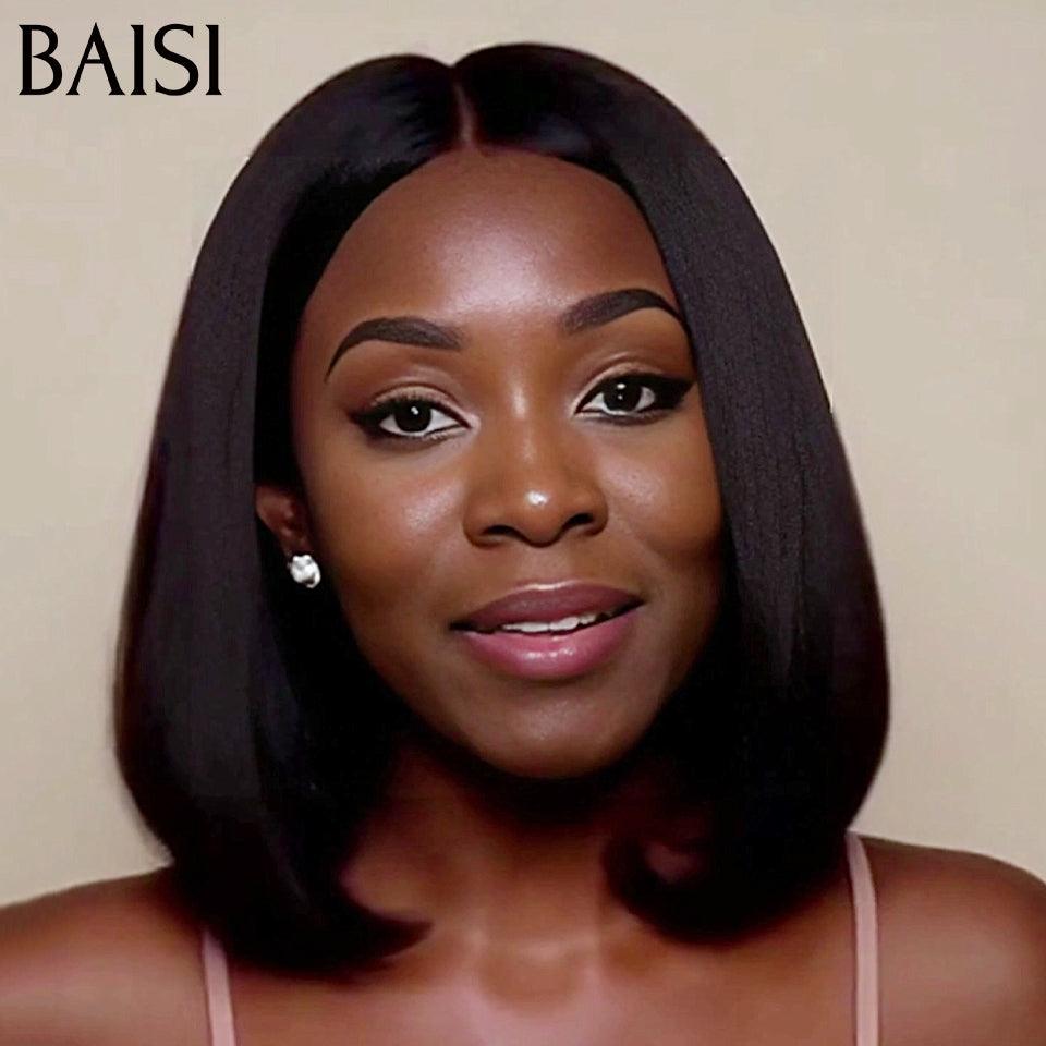 BAISI Perucas 10 polegadas Raw Hair 13x4 Lace 76€ ou de Luxo 100% Cabelo do Vietname 2X6 Lace Peruca BOB Preta Lisa Cabelo do Vietname 250% densidade, mais de 20 anos de uso B