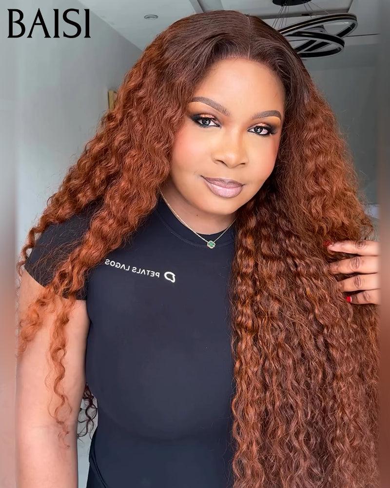BAISI 13x4 Lace Frontale Lace Perruque Bouclé Deep wave En Couleur Marron #4#33 en 100% Cheveux Humains