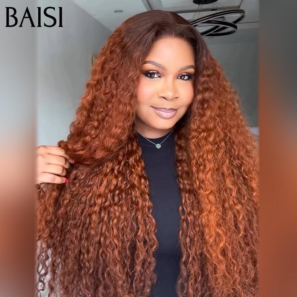 BAISI 13x4 Lace Frontale Lace Perruque Bouclé Deep wave En Couleur Marron #4#33 en 100% Cheveux Humains