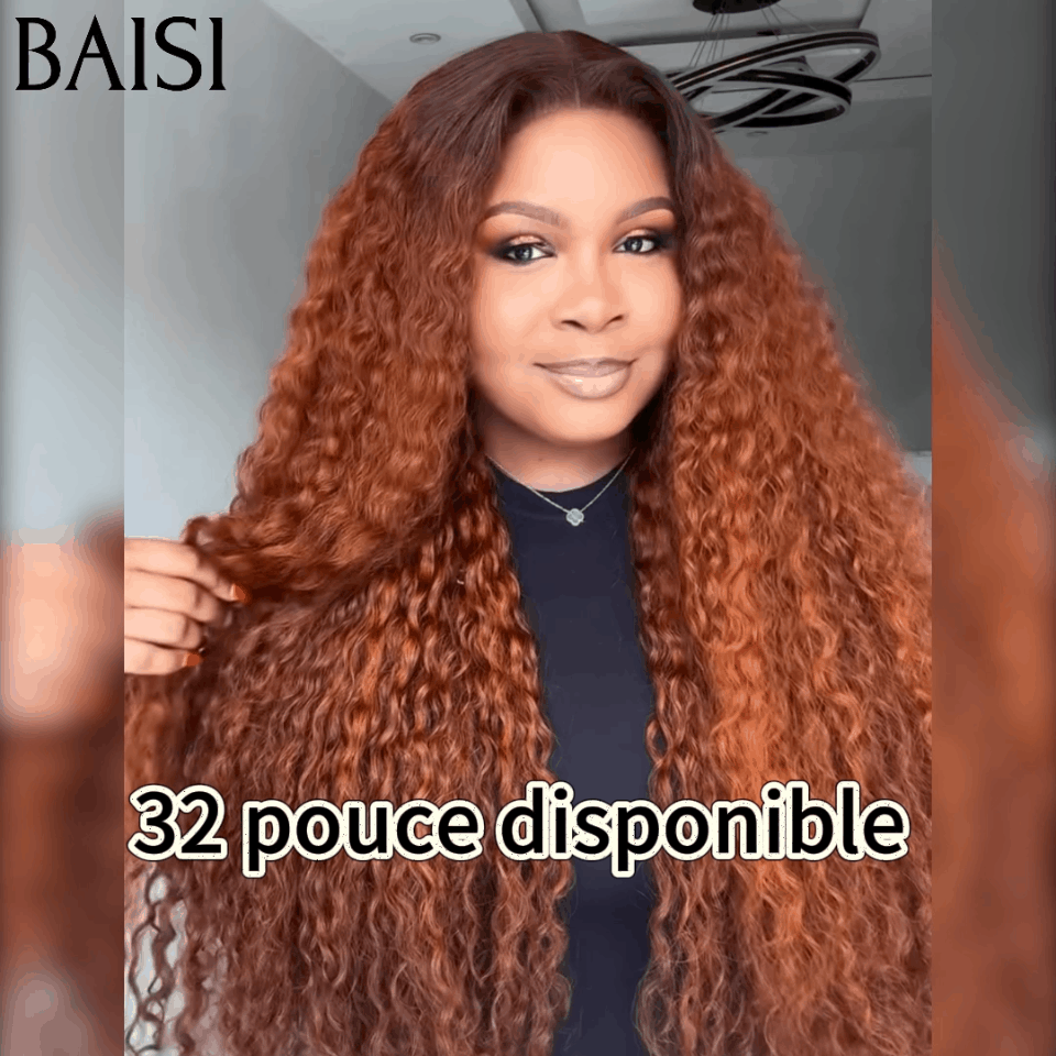 BAISI 13x4 Lace Frontale Lace Perruque Bouclé Deep wave En Couleur Marron #4#33 en 100% Cheveux Humains