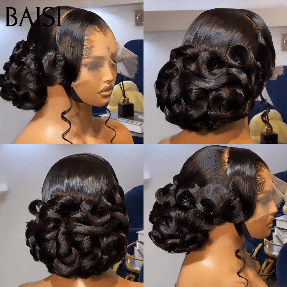 BAISI Peruca de luxo Amy 13X4 HD lace para casamento, pronta a usar, coque e personalização como no vídeo, 100% idêntica, com lace frontal para casamento ou evento especial BS120
