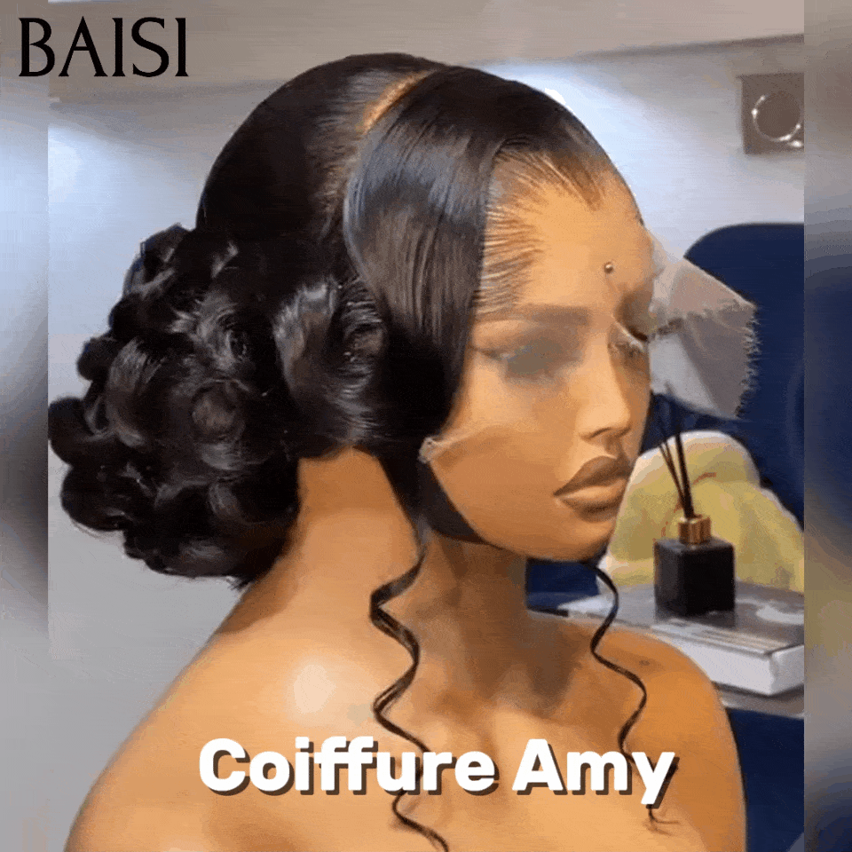 BAISI Peruca de luxo Amy 13X4 HD lace para casamento, pronta a usar, coque e personalização como no vídeo, 100% idêntica, com lace frontal para casamento ou evento especial BS120