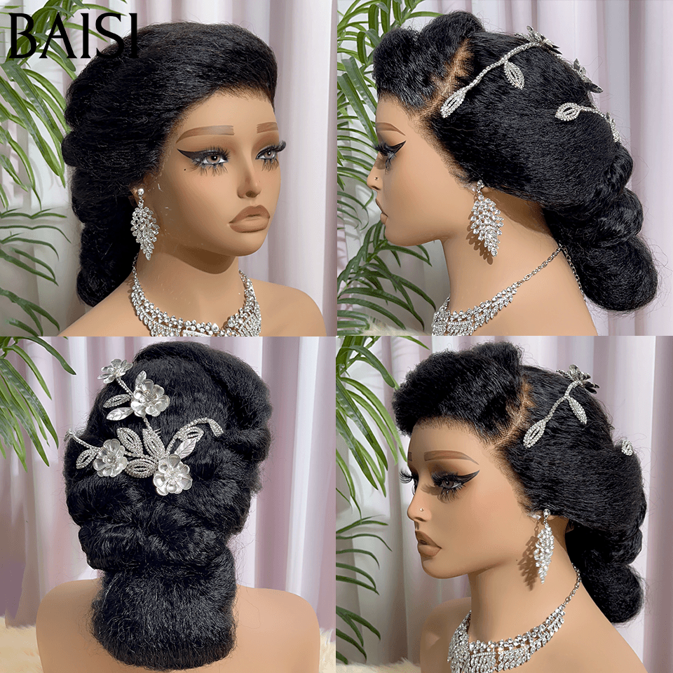 BAISI Penteado de luxo Emilie Perucas Casamento Pronto a usar, chignon e personalização como no vídeo, 100% idêntico, com renda frontal para casamento ou evento especial kinky straight BS120