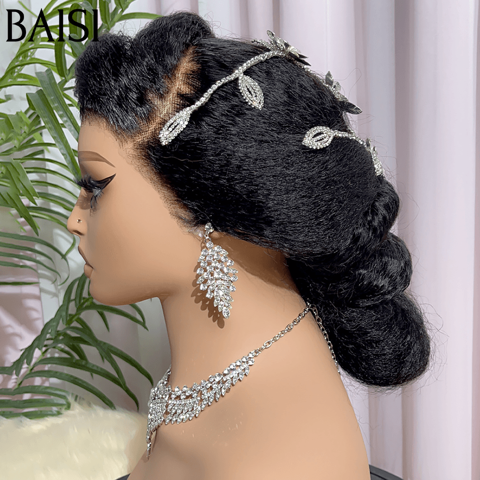 BAISI Penteado de luxo Emilie Perucas Casamento Pronto a usar, chignon e personalização como no vídeo, 100% idêntico, com renda frontal para casamento ou evento especial kinky straight BS120