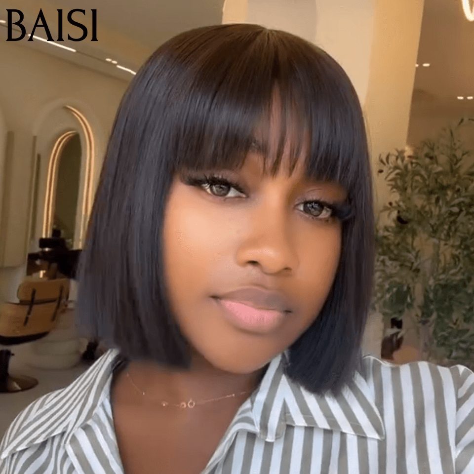 BAISI  Peruca lisa com franja 18 polegadas 109€ ou mista 92€  Em cor preto ou mista ou bob liso de luxo PRETO 8 polegadas 68€ em 100% cabelo humano