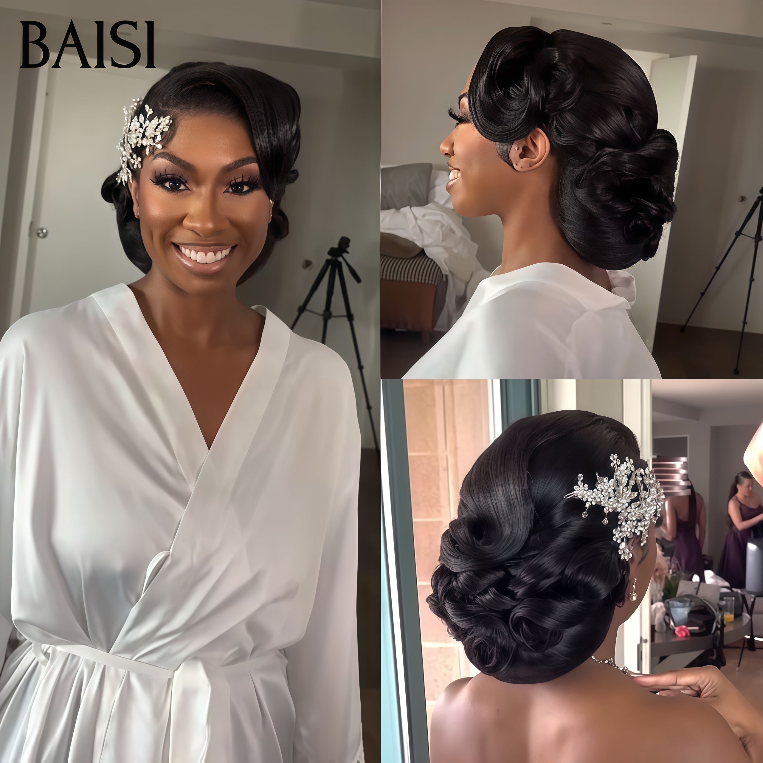 BAISI Coiffure de luxe Enid Perruques Mariage noir Prête à porter chignon et personalisation comme sur la vidéo 100% identique avec lace frontale événement spécial