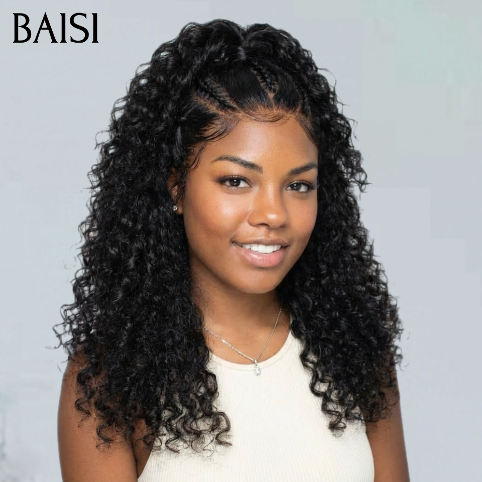 BAISI 13x4 lace frontal curly wave avec coiffure tressée natte 18 pouce 119€ 100% Cheveux Vierges