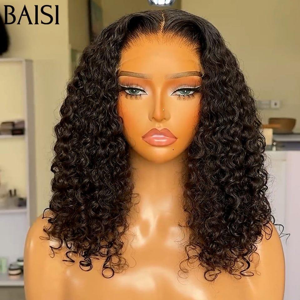 BAISI 13x4 Frontale Lace Perruque BOB Noir  Curly Avec lace Frontal En 100% Cheveux Naturels