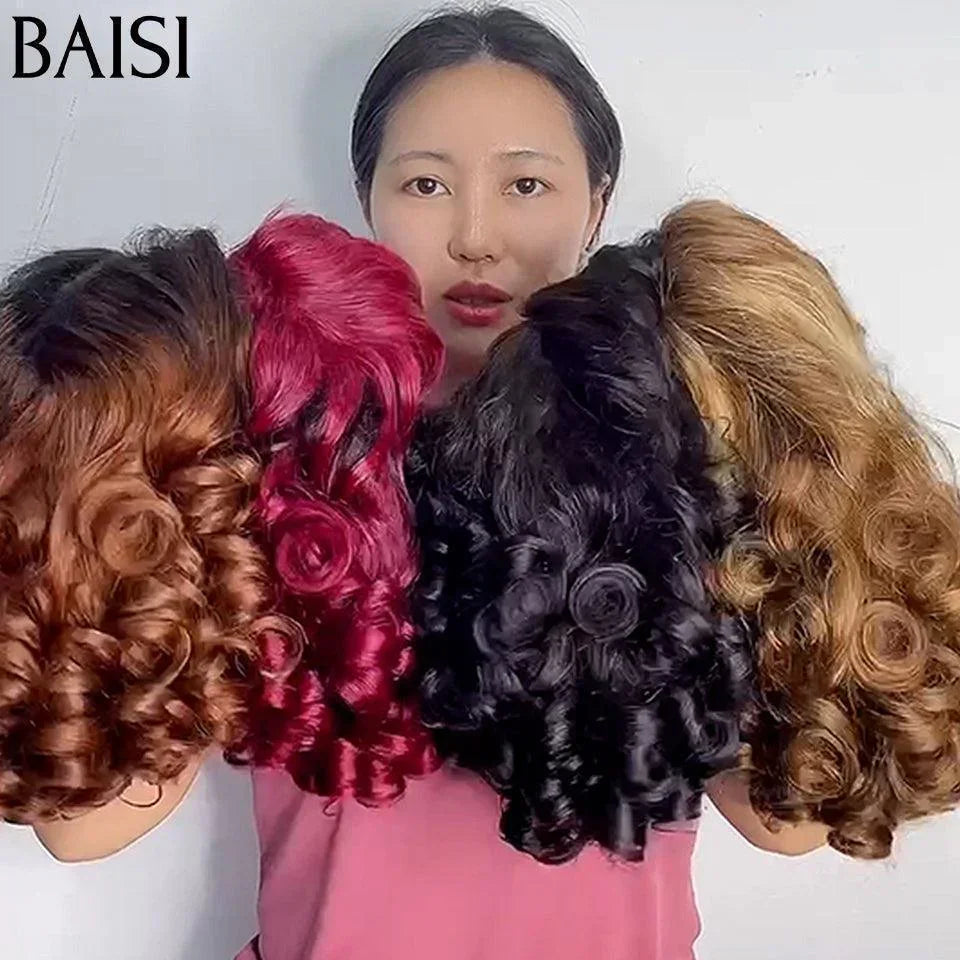 BAISI Peruca 4*4 Pixie Egg Curls Risca lateral, várias cores disponíveis em 100% Cabelo Humano #025