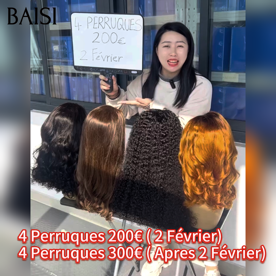 BAISI Offre à durée limitée 4 Perruques différentes 200€ modèles au hasard selon le Facile à Revendre en 100% Cheveux Humains stock sans retour