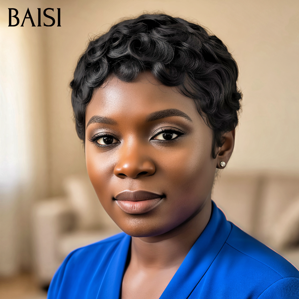 BAISI Pixie sans Colle perruque chioma 48€ ou Frontale 13x4 lace tranparente 8 Pouce lisse Noir naturel 78€ D