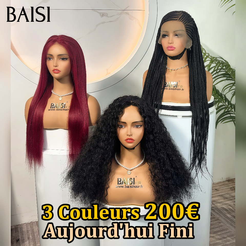 BAISI Offre à durée limitée 3 Perruques Abordable 200€  natte ou Lisse ou curly wave modèles au hasard selon le Facile à Revendre en 100% Cheveux Humains stock sans retour