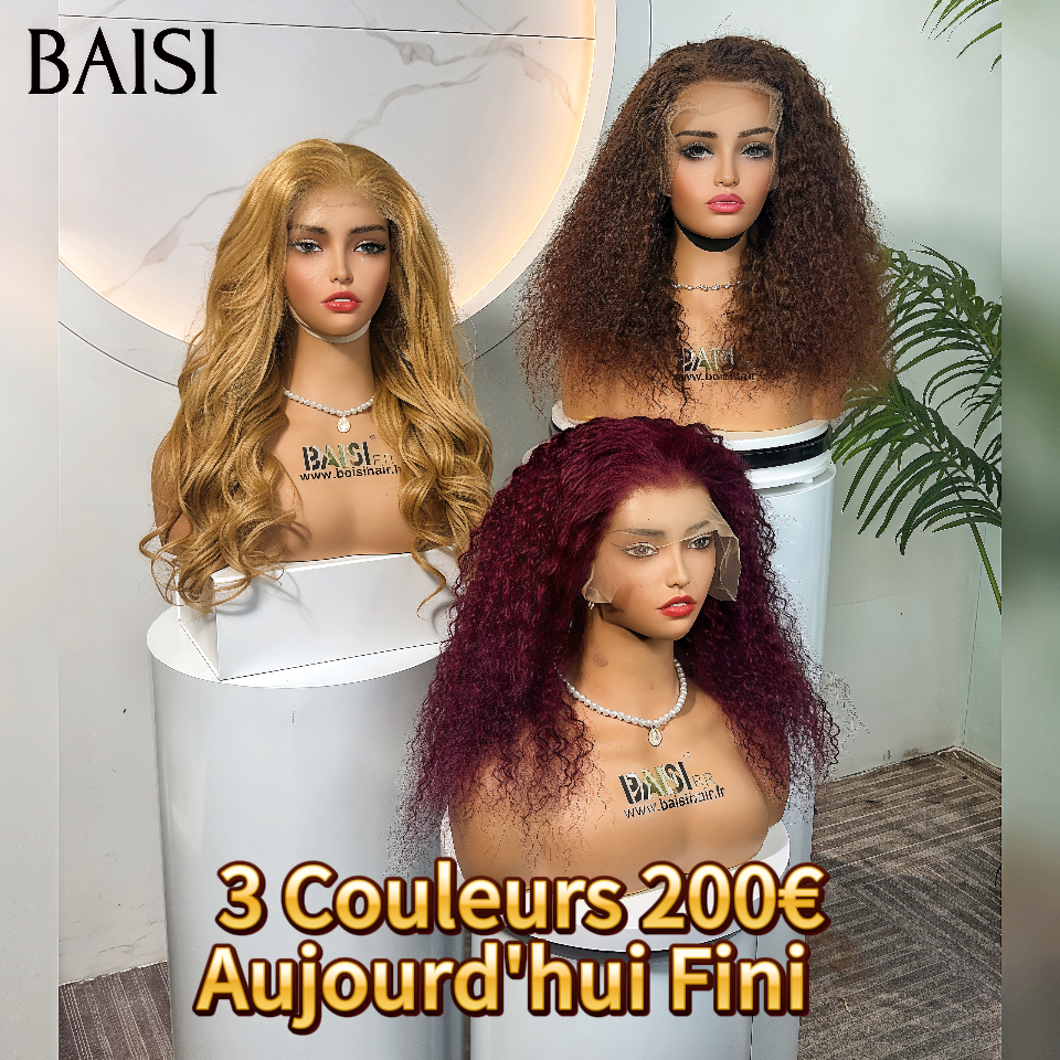 BAISI Offre à durée limitée 3 Perruques couleurs 200€  Miel ou Marron ou Bordeaux modèles au hasard selon le Facile à Revendre en 100% Cheveux Humains stock sans retour