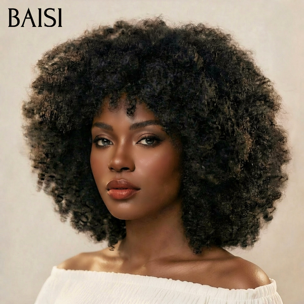 BAISI Perruque 300% de Volume afro 10 Pouces 89€ BOB sans lace Fabriqué à la Machine Promotion NOIR en 100% Cheveux Humains