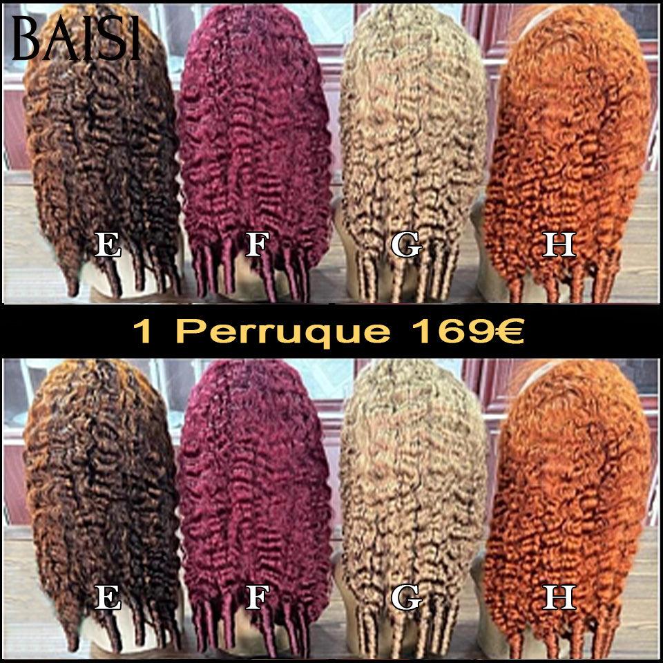 BAISI 13X4 Perruques de Luxe  18 pouces Spring Curly Wave en 4 Couleurs Marron ou bordeaux ou miel ou orange  en 100% Cheveux Humains BS65