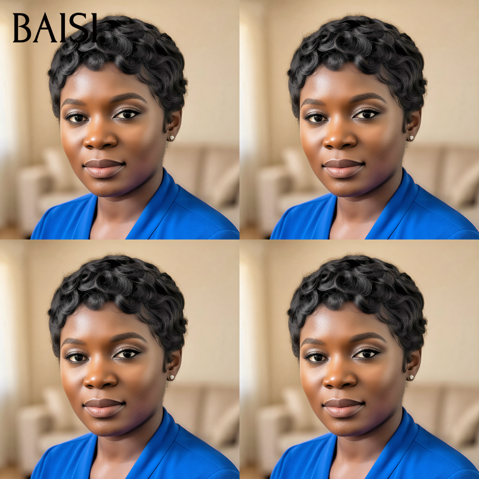 BAISI Pixie sans Colle perruque chioma 48€ ou Frontale 13x4 lace tranparente 8 Pouce lisse Noir naturel 78€ D