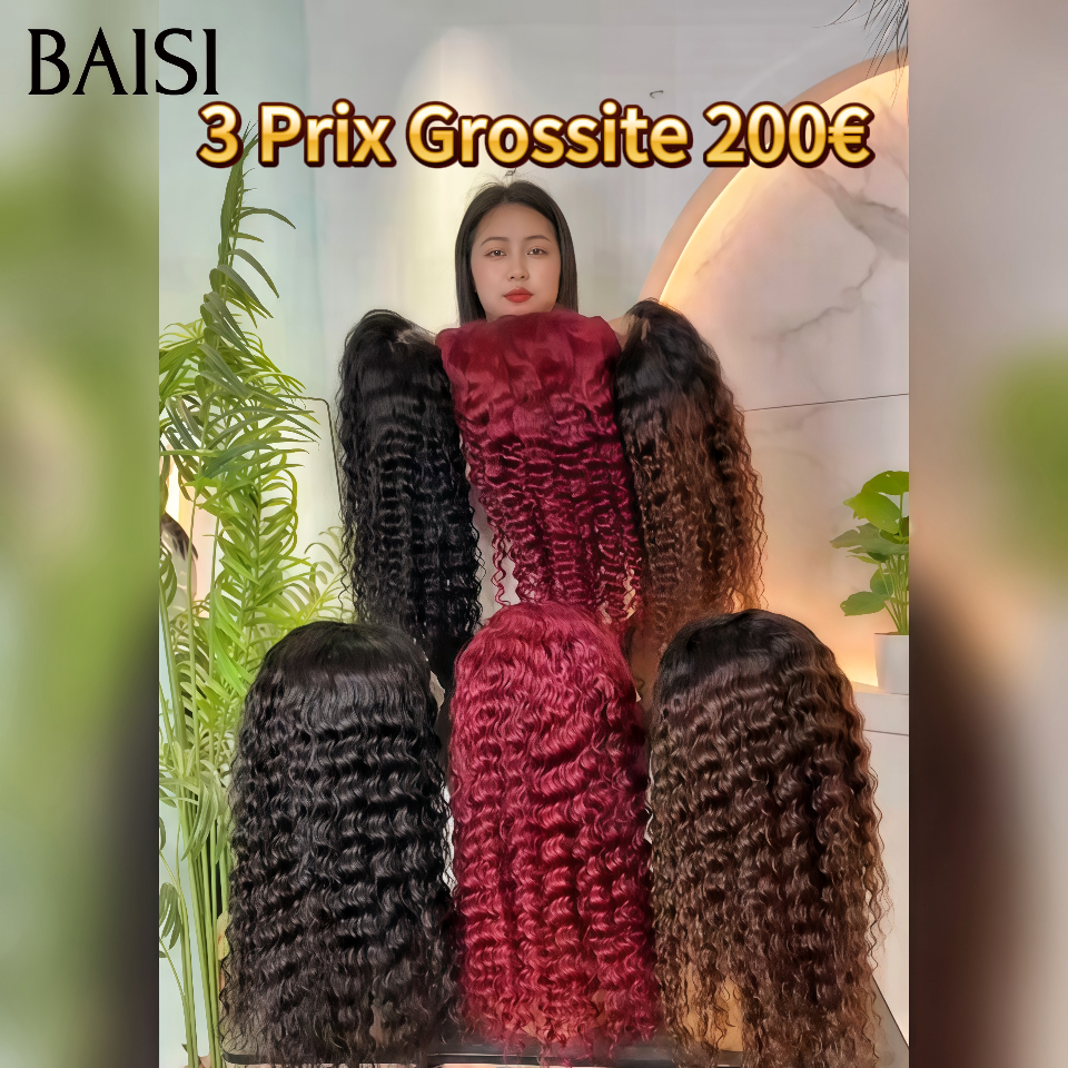 BAISI pour revendre 3 perruques 200€ 3 couleurs NOIR et Bordeaux et Marron 1BT4# avec 13x4 lace frontal en 100% vrais cheveux humains