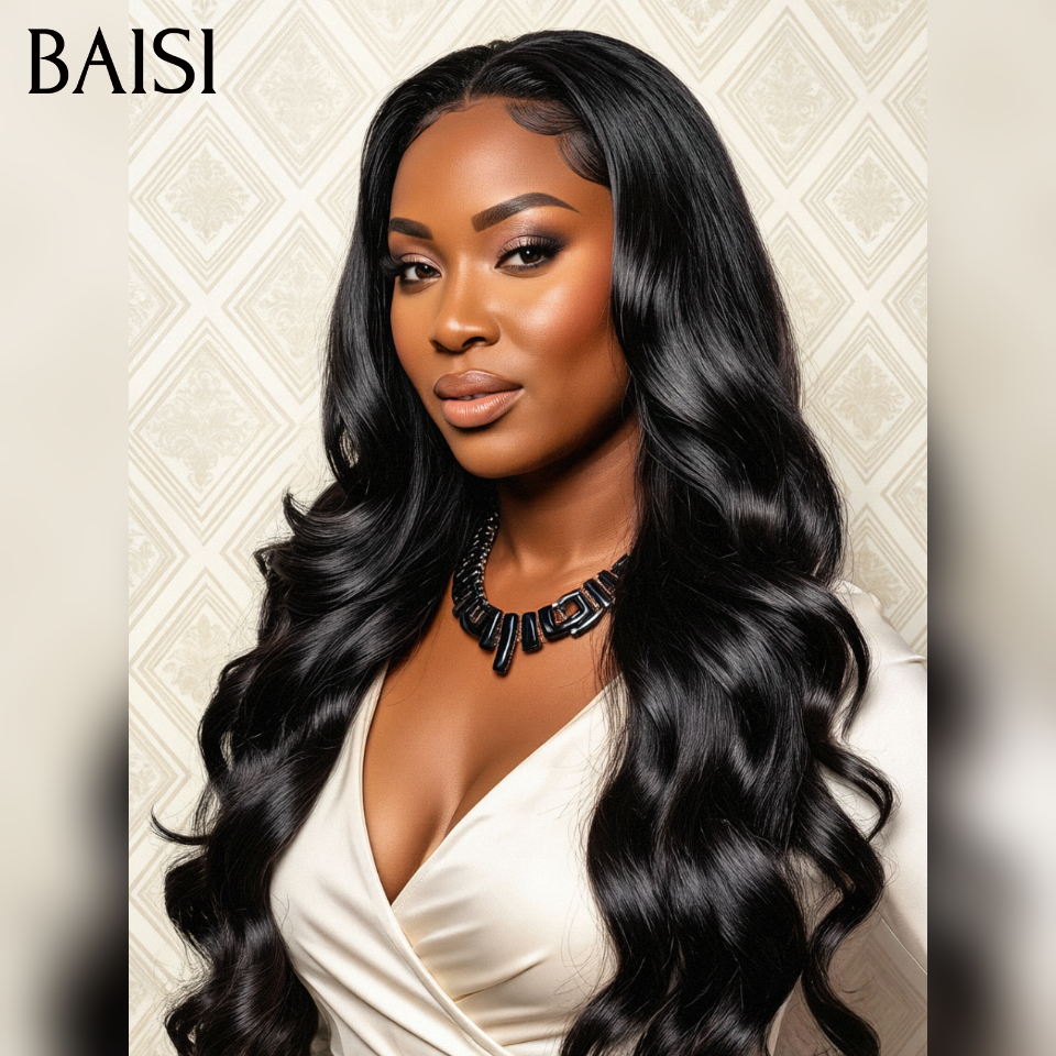BAISI Peruca de luxo premium 13x4 lace frontal, ondulada Body Wave ou Raw Hair, 8 polegadas, lisa, cor preta, 79€ B