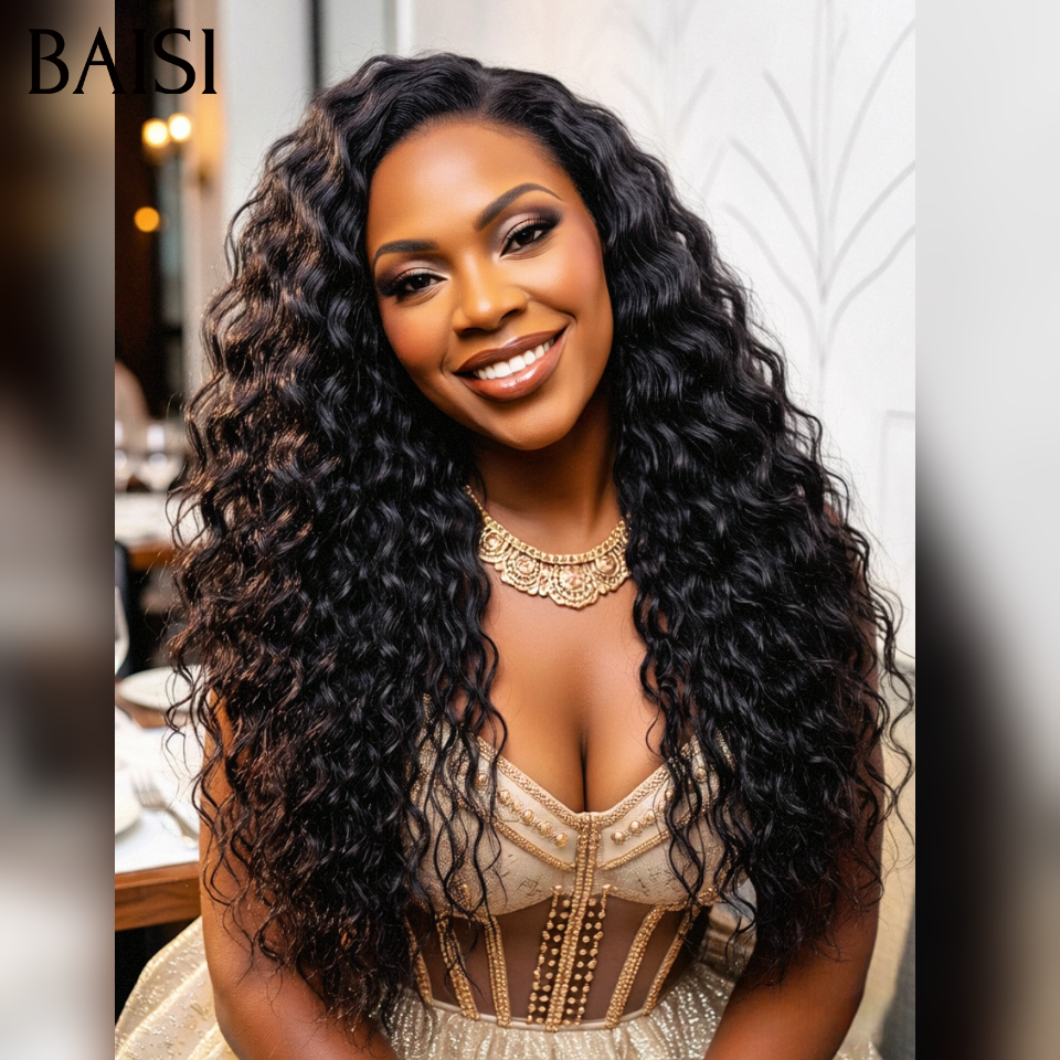 BAISI 13X4 Perucas Lace Frontal Deep Wave A1, feitas com cabelo double drawn, madeixas virgens, mais de 20 anos de utilização
