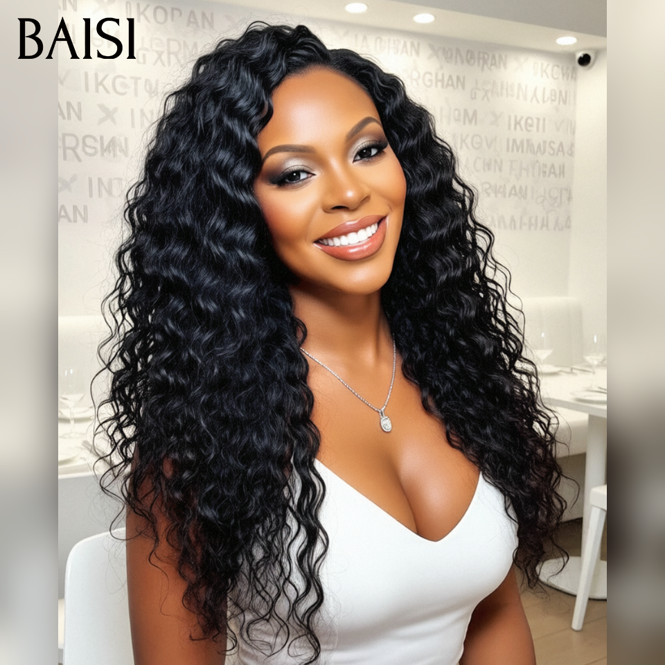 BAISI Achetez 2 perruques minimum au prix d'usine fournisseur en France TVA 0€ 48H arrivé 13x4 Lace Frontal Perruque deep wave  En 100% Cheveux Humains (Pas Besoins De Code)