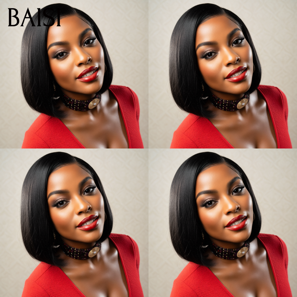 BAISI Achetez 2 perruques minimum au prix d'usine fournisseur 13x4 lisse en noir 10 pouce 68€ et 4x4 Perruque BOB  Lisse Rouge Bordeaux 1B/99J Pré-plucked Pas Besoin de Colle en 100% Raw Hair Lace déjà couper  (Pas Besoin de Code)