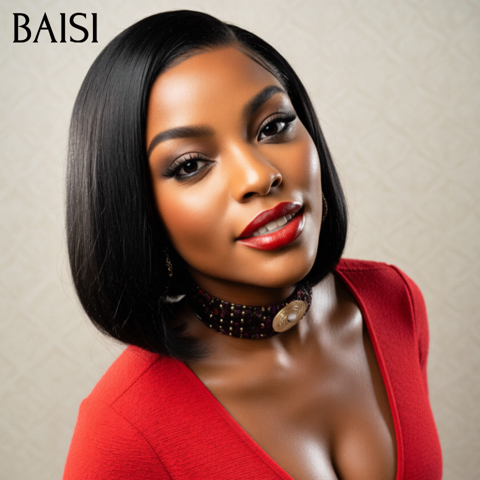 BAISI Achetez 2 perruques minimum au prix d'usine fournisseur 13x4 lisse en noir 10 pouce 68€ et 4x4 Perruque BOB  Lisse Rouge Bordeaux 1B/99J Pré-plucked Pas Besoin de Colle en 100% Raw Hair Lace déjà couper  (Pas Besoin de Code)
