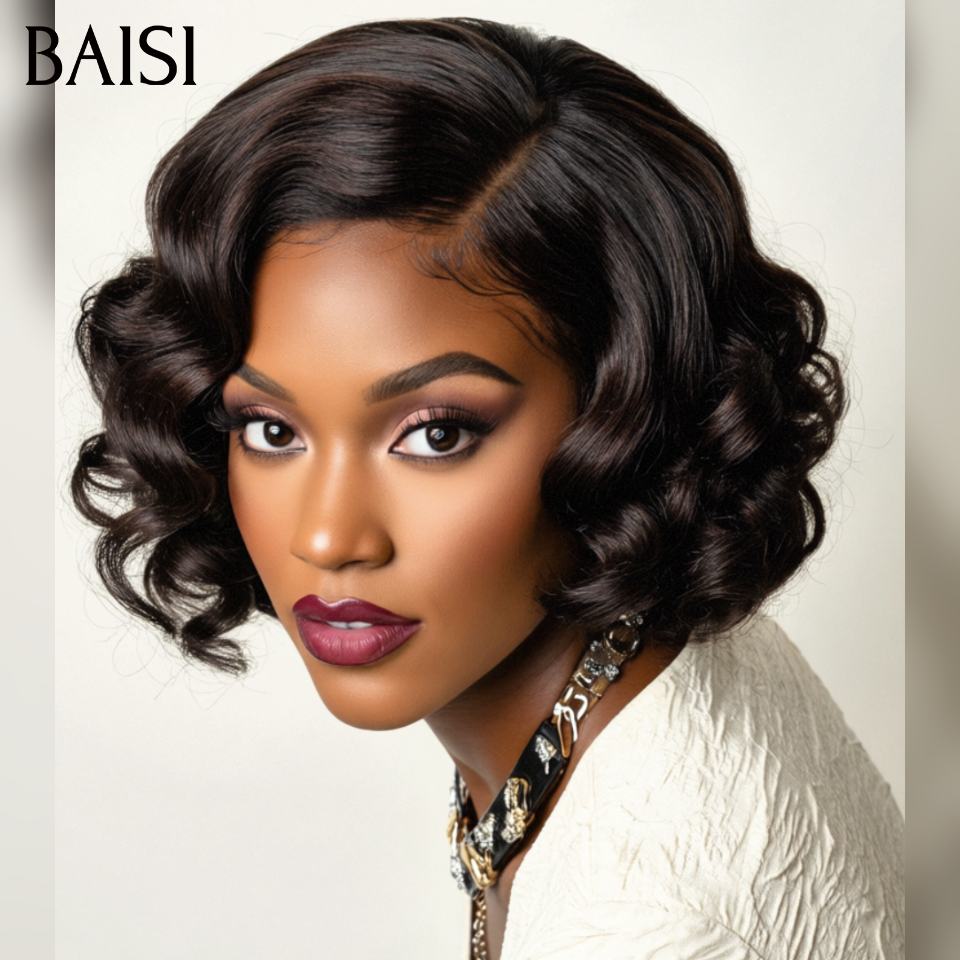 BAISI Achetez 2 perruques minimum au prix d'usine fournisseur 5x5 lace Egg Wave 69€ et 13x4 Frontal Bob Perruque Bouclée Body Wave Sans Colle Lace déjà couper Facile à Porter 100% Cheveux Humains (Pas Besoins De Code)