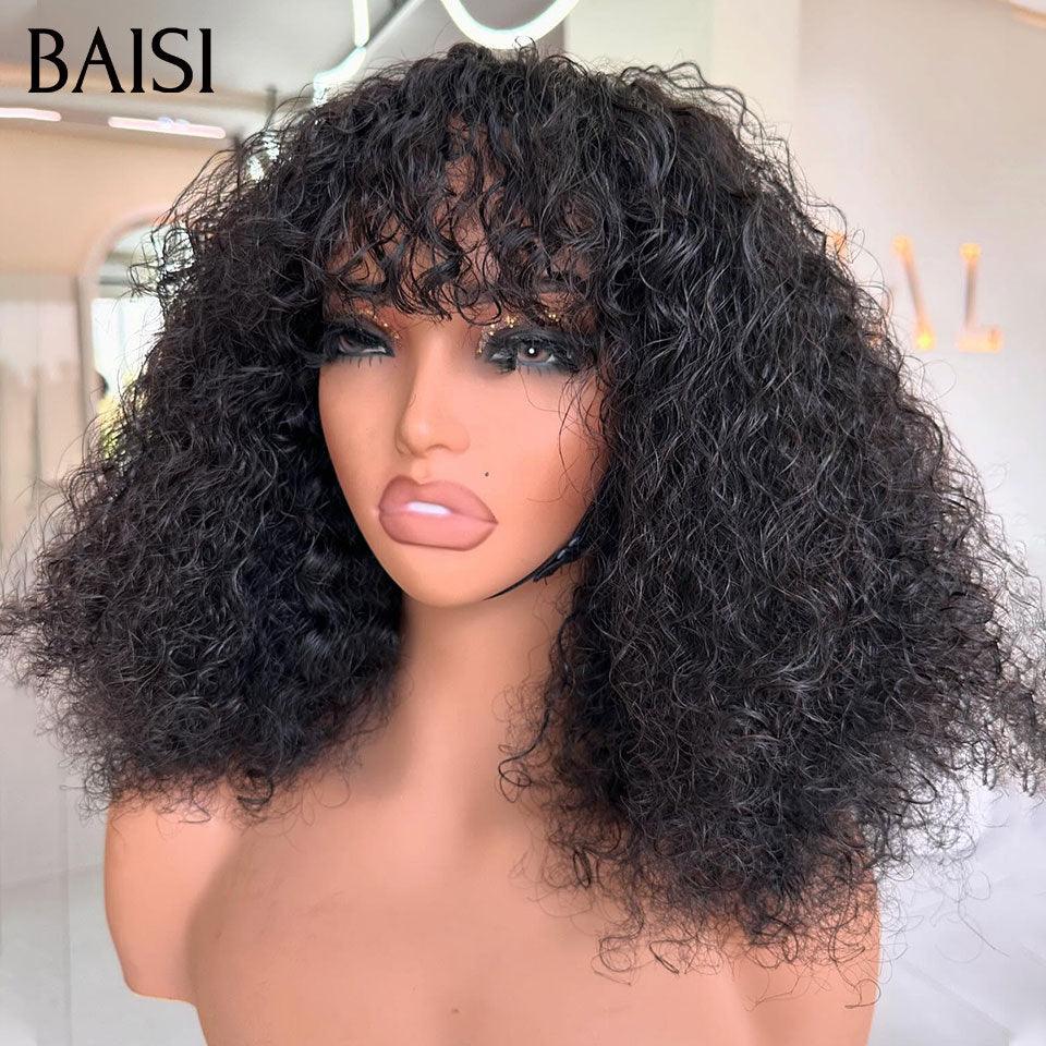 BAISI Perruque Bob water wave avec Frange 12 Pouces 78€ en Noir Sans Lace sans Colle  en 100% Cheveux Humains