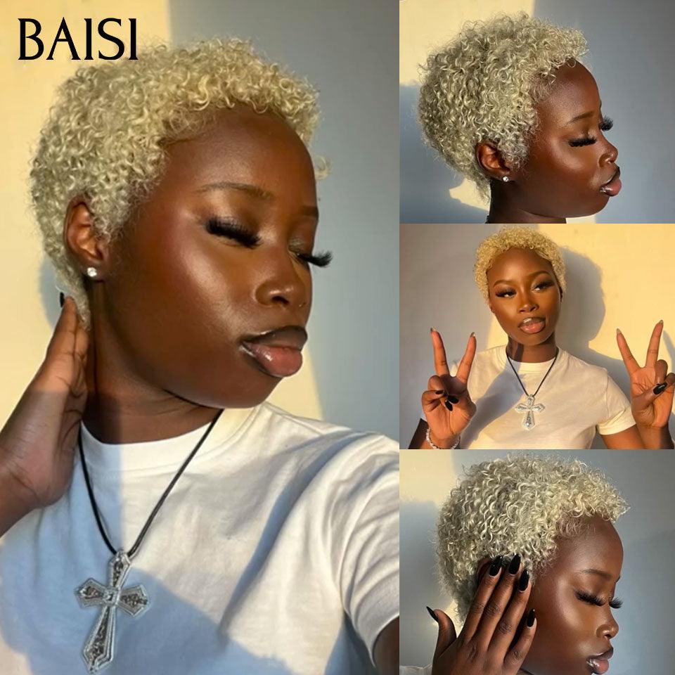 BAISI 13X4 Frontale  Perruque Pixie  petite coupe NOIR 6 pouces 79€ ou 1 pixie Blonde Curly  108€ En 100% Cheveux Humains