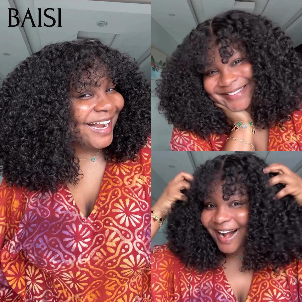 BAISI Luxury Egg Wave Wigs with Bangs Made by Double Drawn Hair with Natural Middle Parting 300% Density