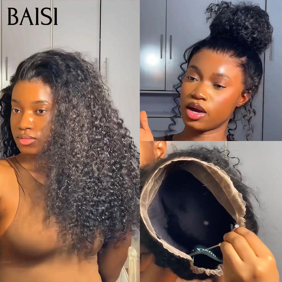 BAISI  perruque Upgrade Invisible Strap curly wave  Lace frontale 360 invisible et réglable   Pré-plucked Pas Besoin de Colle 250% densité en 100% Raw Hair Lace déjà couper