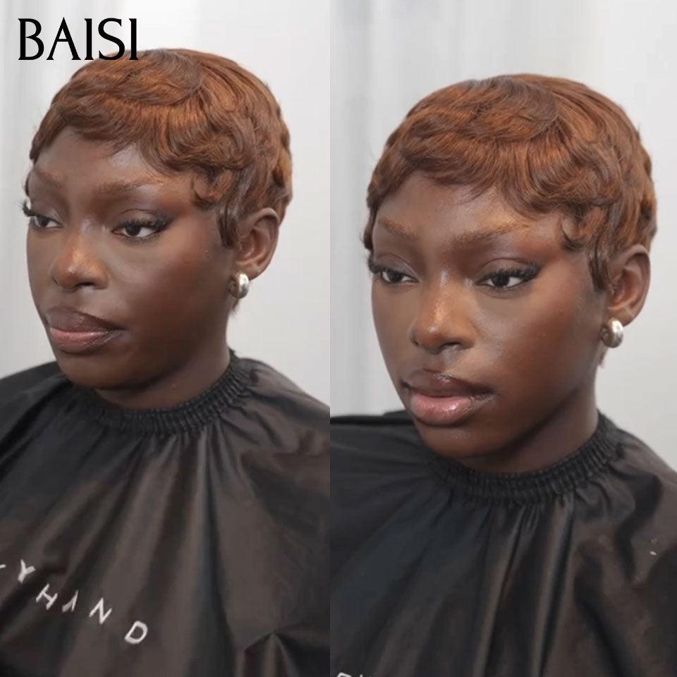 BAISI 13x4 Lace Frontal Pixie Finger Wave Wig small cut 6 inches €79 In 100% Human Hair B FR20