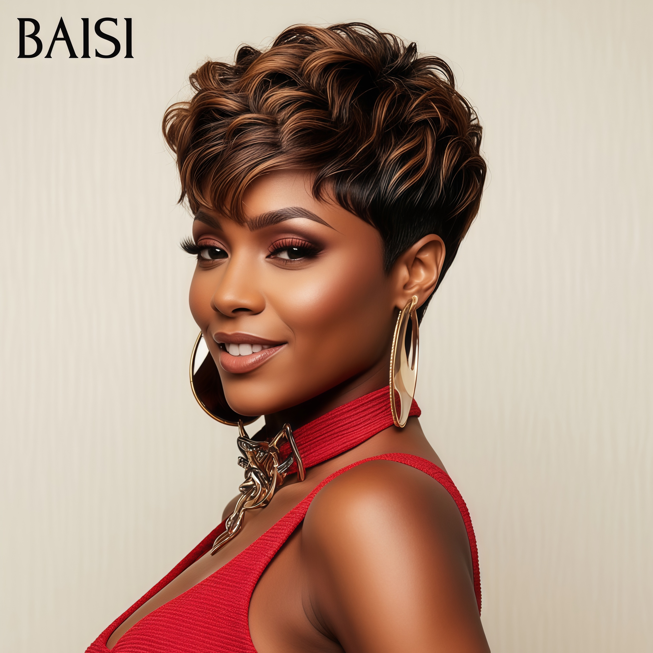 BAISI  Perruque Pixie bouclé  petite coupe Mixte brun Couleur 68€ ou Noir 6 pouces 58€ Moitié Prix En 100% Cheveux Humains MP50