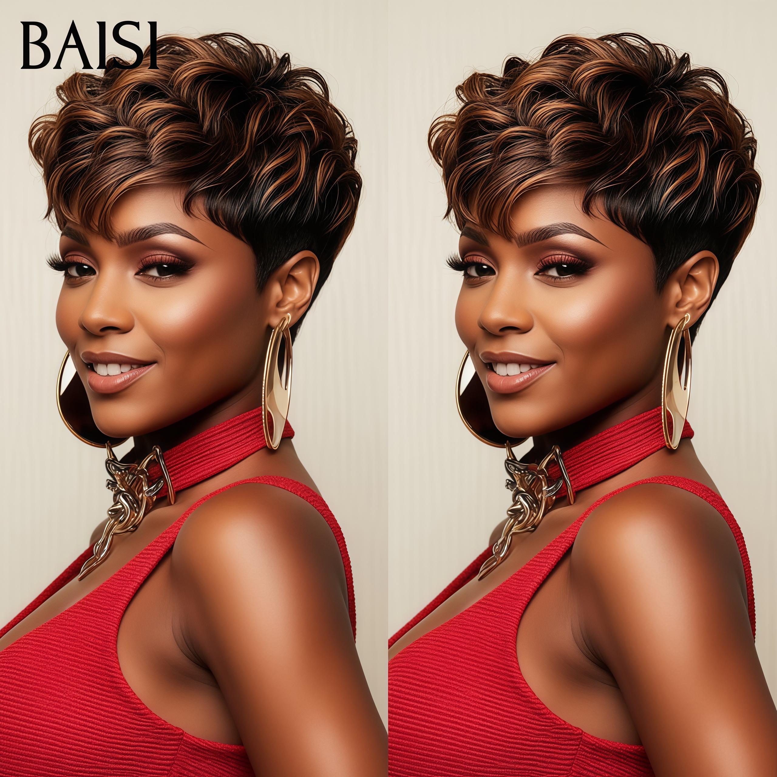 BAISI  Perruque Pixie bouclé  petite coupe Mixte brun Couleur 68€ ou Noir 6 pouces 58€ Moitié Prix En 100% Cheveux Humains MP50