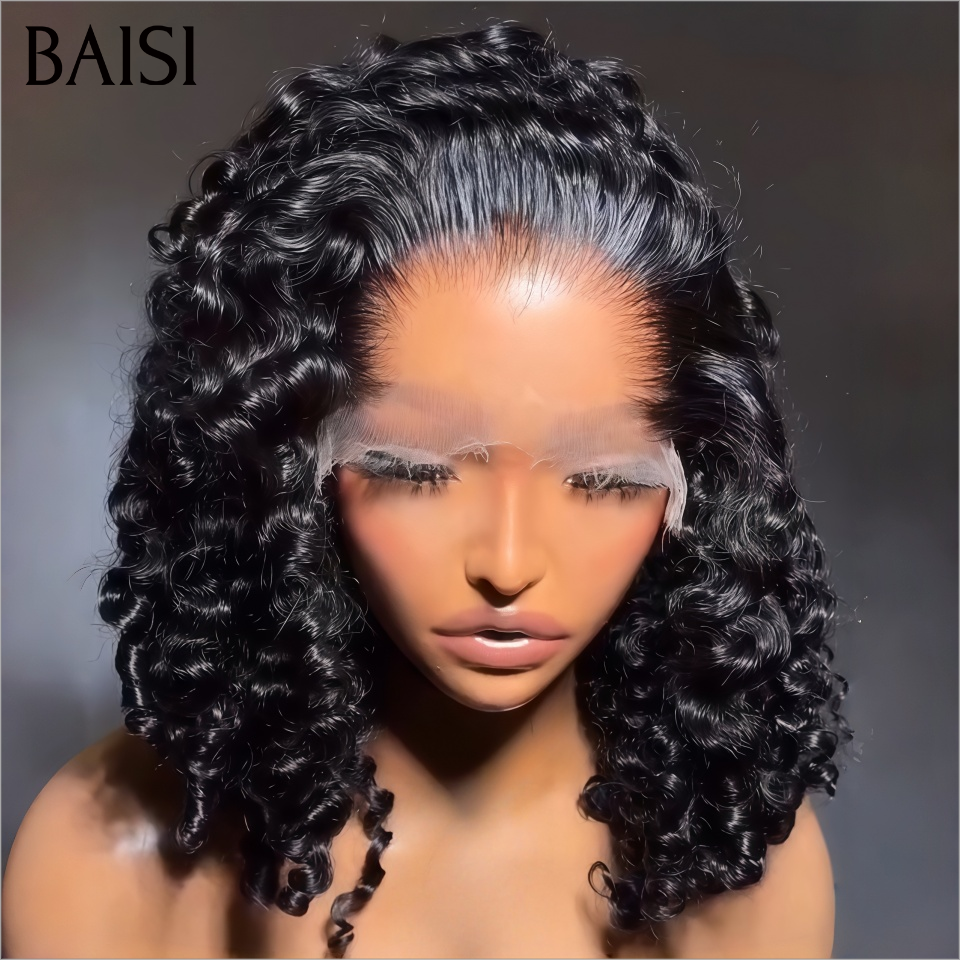 13x4 lace frontal Perruque SPRING curly wave PROMO Nouveau produit BOB en couleur NOIR en 100% Cheveux Humains