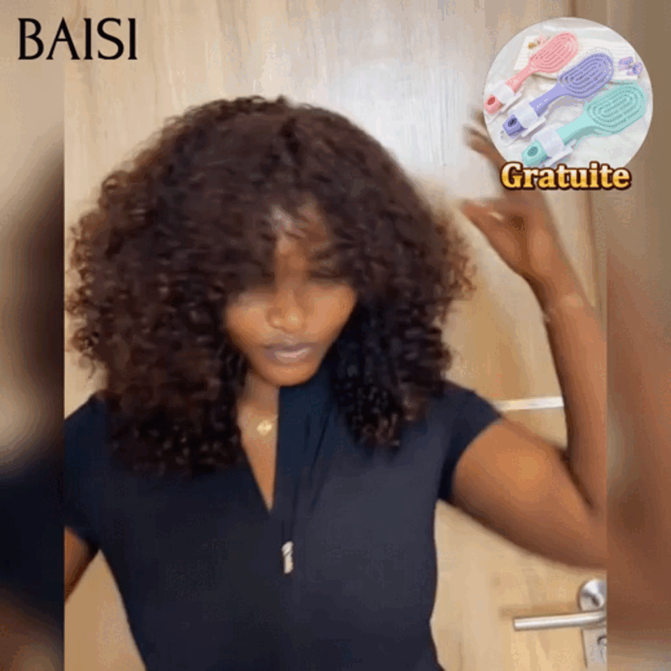 BAISI sans lace sans Colle curly Wave avec Frange en Marron + Brosse Gratuite 79€ PROMO en 100% vrais cheveux humains