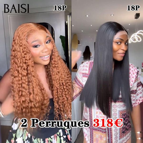 BAISI  2 Perruques pour revendre 318€ 4X4 lace curly marron 4# 18 Pouces ou Lisse NOIR 18 Pouces 200% densité en 100% vrais cheveux humains